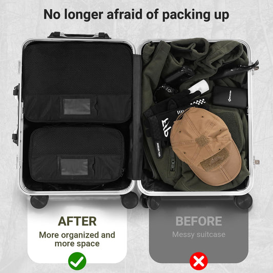 VOTAGOO GEAR Tactical Packing Cubes 6 Packs Lightweight Luggage Set Packing for Outdoor Organization Travel Accessories Bag Utility Travel Storage Bag (Black)