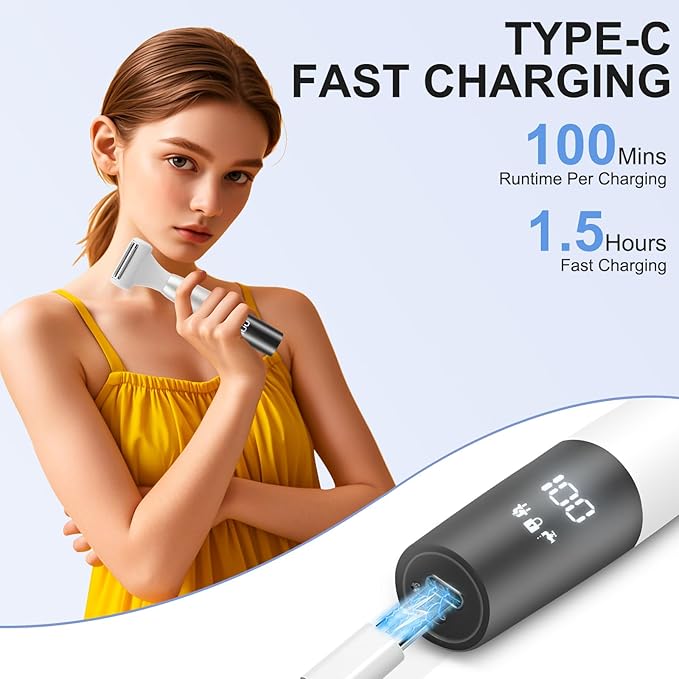 5 in 1 Bikini Trimmer for Women - Electric Razors for Women, Cordless Rechargeable Electric Shaver, IPX7 Waterproof Wet Dry Lady Body Hair Remover for Face Nose Eyebrow Arm Leg Pubic Armpit Bikini