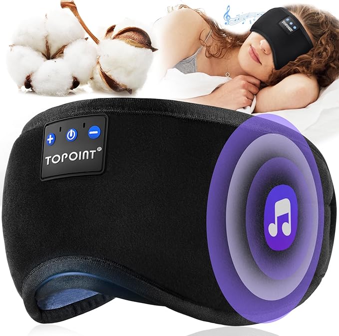 TOPOINT Sleep Mask with Headphones Bluetooth 5.4 Wireless, Sleep Headphones Earphones Earbuds with Microphone HD Speakers Music, Blackout Eye Mask for Sleeping Travel Meditation Men Women Cool Gadgets