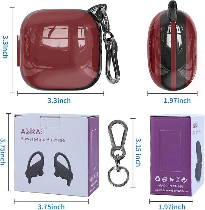 Compatible Powerbeats Pro Case Cover, Full Protective Shockproof Anti-Slip Silicone Case for Beats Powerbeats Pro 2019 (Black Edge+Burgundy)