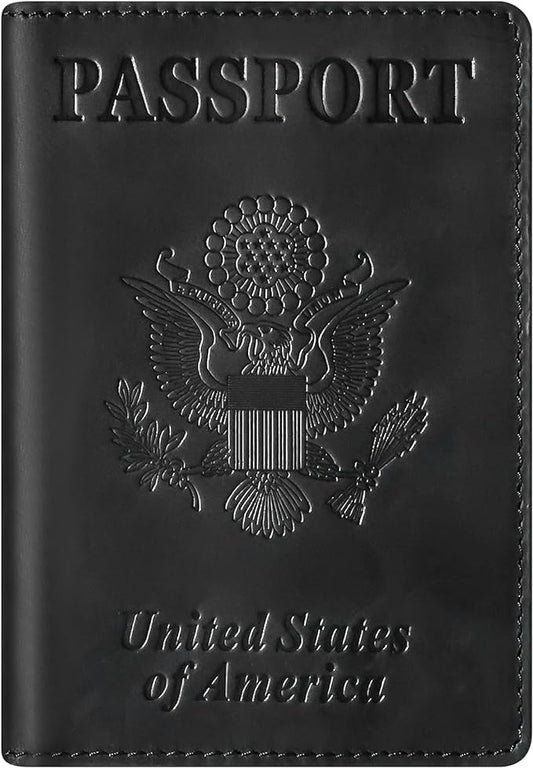 BIAOTIE Premium Leather Passport Holder Covers, Rfid Travel Wallet Passport Document Holder, Travel Essentials Wallet Cover Case for Men and Women (Black)