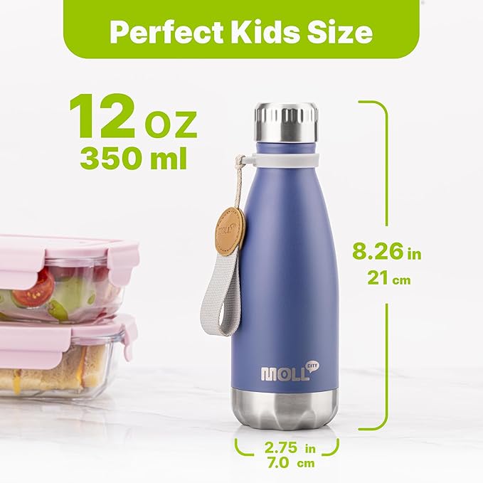 Kids Water Bottle for School-12 oz Stainless Steel Double Wall Vacuum Insulated Sports Water Bottle Reusable Metal Leak Proof Cola Shape Flask for Girls(Royal Blue)
