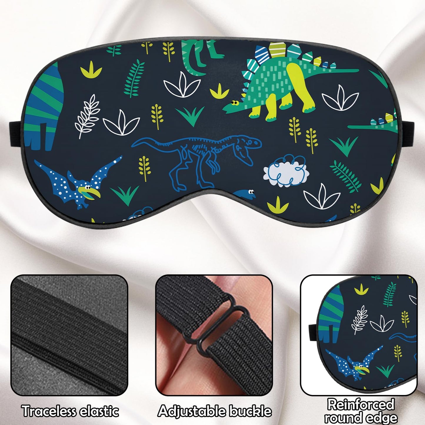 BHAHB 2 PCS Sleep Eye Mask Silk Sleeping Soft with Elastic Strap Eye Sleep Shade Cover for Cute Aesthetic Unisex Women Girls for Airplane Travel Nap-Dinosaurs Unicorn