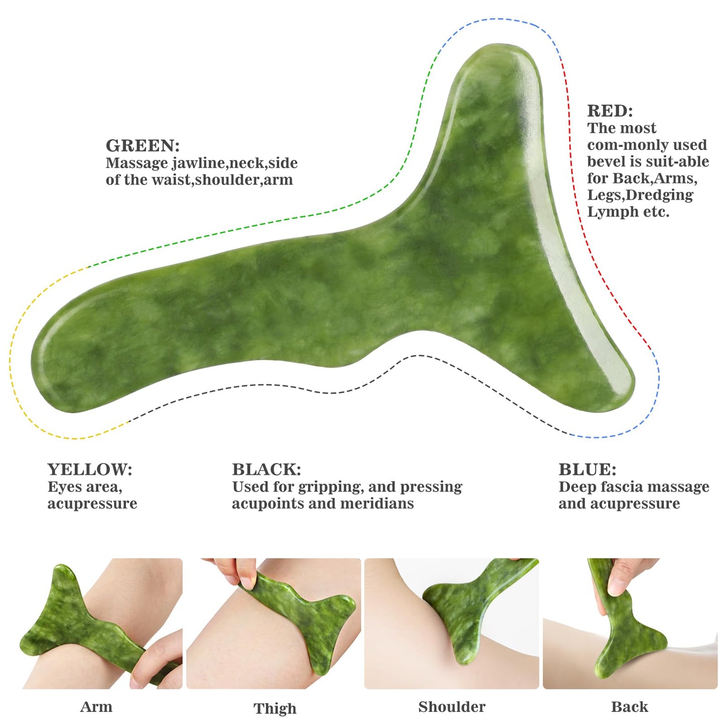 2 in 1 Jade Stone Gua Sha Massage Tool, Large Guasha Muscle Scraper Tools Set with Handle Muscle Scraping Massage Tools Anti Cellulite Spa Acupuncture Tools for Back Neck Leg Lymphatic Drainage