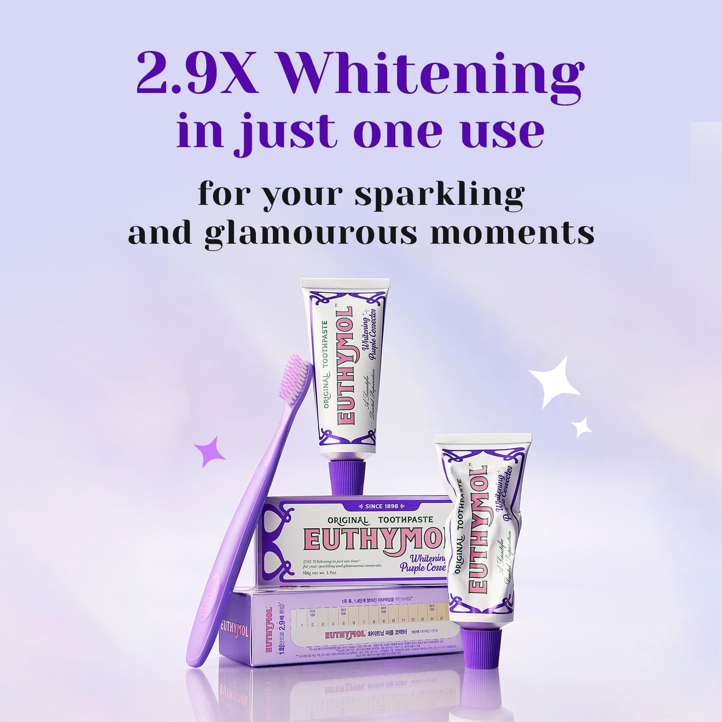 Euthymol Purple Whitening Toothpaste (3.7 fl oz) – for Yellow & Sensitive Teeth | Violet Tone-Up Formula, Instantly Brightens, 24H Stain Defense, Long-Lasting Fresh Breath