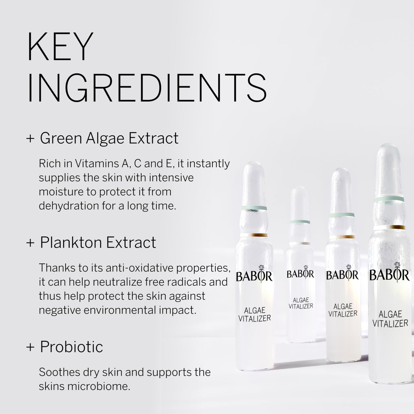 BABOR Algae Vitalizer Serum Ampoules for the Face, with Green Algae Extract for a Revitalized Complexion, Hyaluronic Acid Serum with Probiotics for Dull Dry Skin