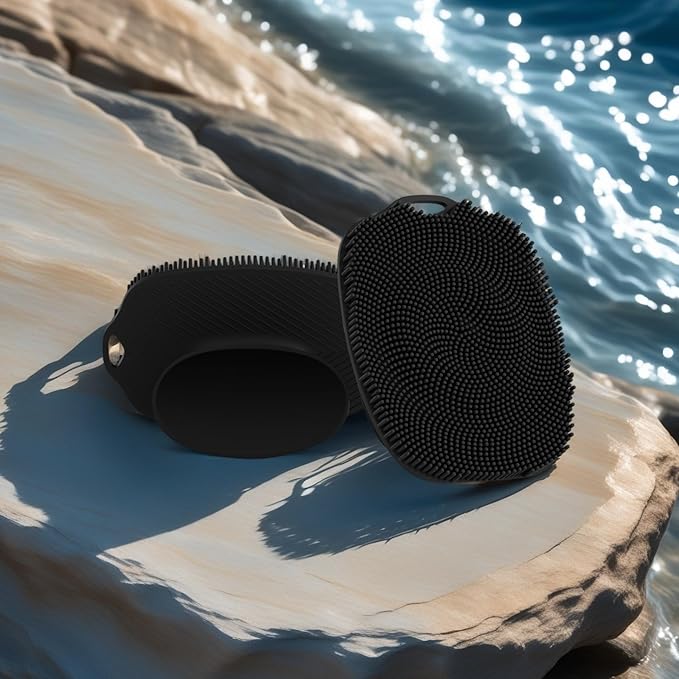 2 PCS Face Scrubber, Soft Silicone Face Exfoliator with Suction Cup for Man and Women Deep Skin Clean (Body Scrubber + Face Scrubber Black)