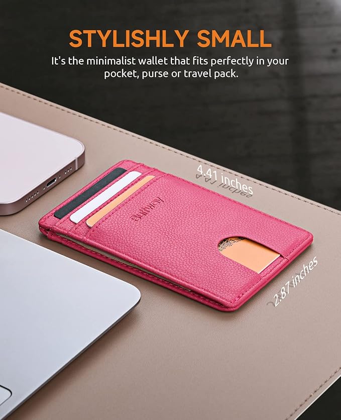 Buffway Mens Slim Wallet, Minimalist Thin Front Pocket Leather Credit Card Holder with RFID Blocking for Work Travel