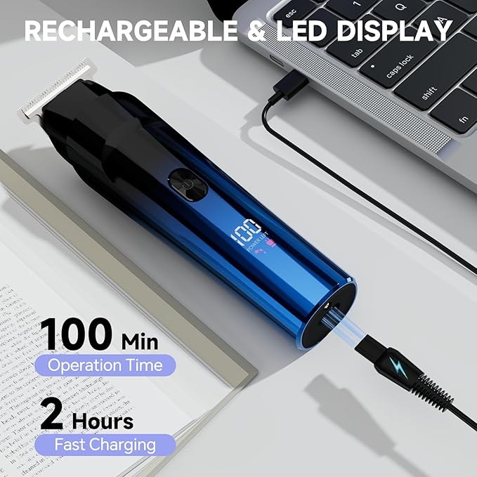 Beard Trimmer for Men, 5-in-1 Cordless Hair Clipper Kit with Foil Razor, Waterproof Body, Nose & Ear Groomer, Precision Trimming for Beard, Hair & Body Care (Blue)