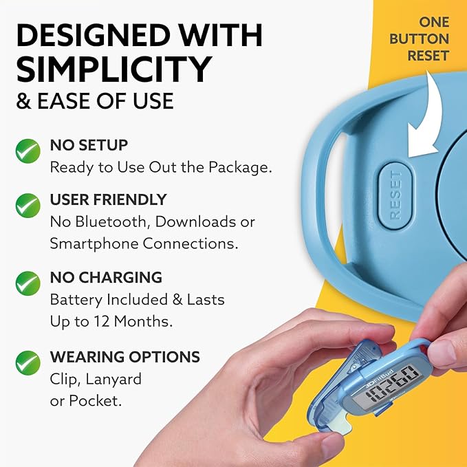 3DFitBud Simple Step Counter Walking 3D Pedometer by 3DActive with Clip, Lanyard Accurate Fitness Tracker for Men, Women & Elderly Daily Exercise - A420S