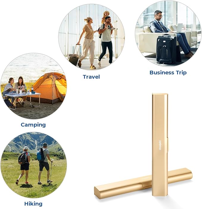 Aluminum Toothbrush Travel Case, Portable Travel Toothbrush Holder, Durable Manual Toothbrush Box Container for Traveling, Bathroom, Camping, Business Trip-Gold