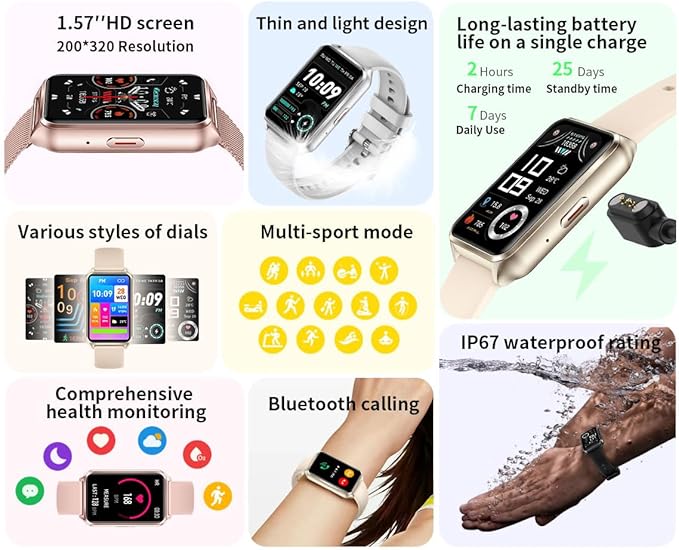 1.57" Light Weight Sleek Fitness Tracker Call/Answer Smart Watch 24H Heart Rate Sleep Blood Oxygen Monitor,IP68 Waterproof Smartwatch Step Calorie Counter Pedometer Health Activity Trackers