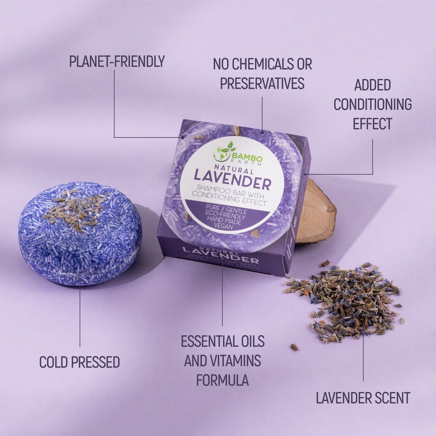 Solid Shampoo Bar And Conditioner Effect Hair Soap – 100% Organic Shampoo Bars For Hair With All Natural Plant Based Essential Oils And Zero Waste Biodegradable Packaging (Lavender)