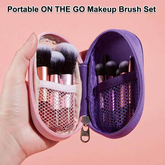 Kingtree Travel Makeup Brush Set, 10Pcs Mini Makeup Brushes with Pouch Portable ON THE GO Makeup Brushes Travel Set, Easy-taken Full Complete Function Cosmetic Brushes for Flawless Makeup Looks