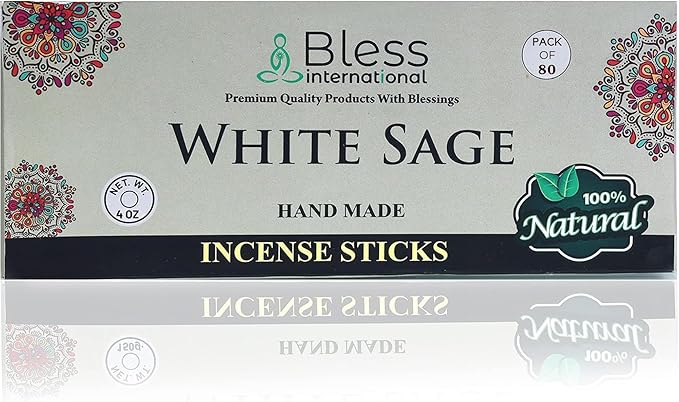 Bless-White-Sage 100%-Natural-Handmade-Hand-Dipped-Incense-Sticks Organic-Chemicals-Charcoal-Free Purification-Relaxation-Positivity-Yoga-Meditation Best-Woods-Scent (80 Sticks (4.20 OZ))