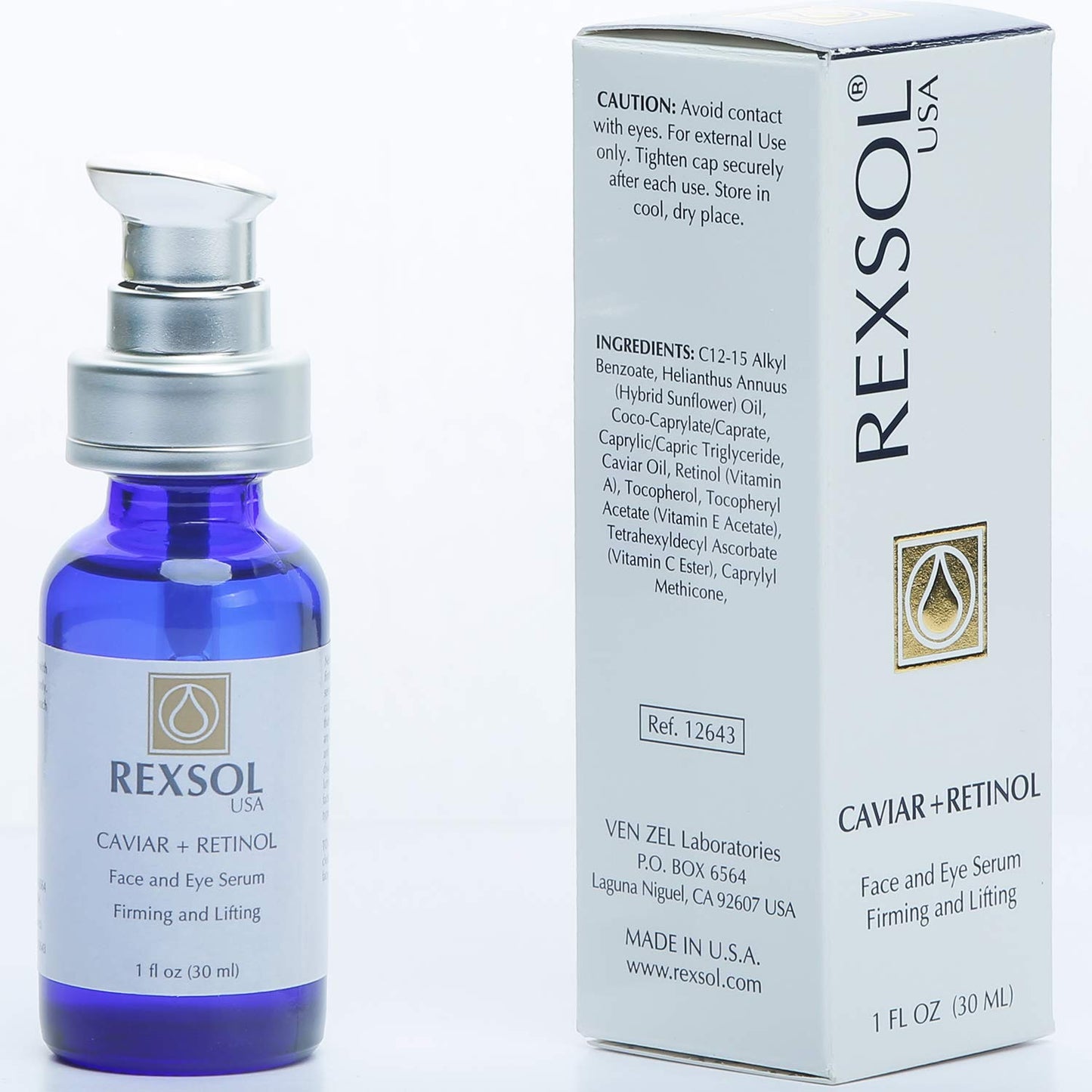 REXSOL CAVIAR + RETINOL Face and Eye Serum Firming and Lifting | With Vitamin C, Vitamin E & Vitamin A | Hybrid Sunflower & Caviar Oil | Revives the tone and texture of youthful skin. (30 ml/1 fl oz)