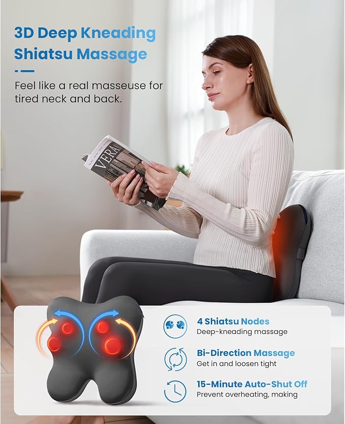 BOB AND BRAD Back Massager with Heat and Remote, EZBack Plus Corded Neck Massager for Pain Relief Deep Tissue, Shiatsu Massage Pillow with 3 Level for Full Body, FSA Eligible Ideal Gifts for Women