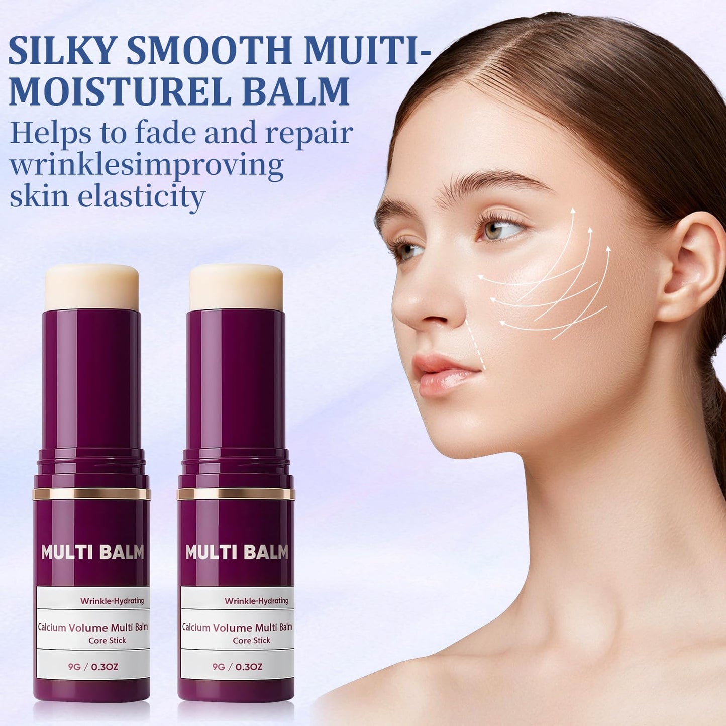 2 Pcs Calcium Multi Balm, Calcium Volume Multi Balm, Korean Collagen Moisturing Stick, Wrinkle Core Stick, Anti-aging, Hydrating, Firming Skin, Suitable for Eyes, Neck, Face