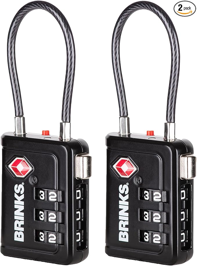 Brinks TSA Accepted Indicator Luggage Lock, Black - Ressetable Combination, New More Secure TSA008 Key, 2 Pack