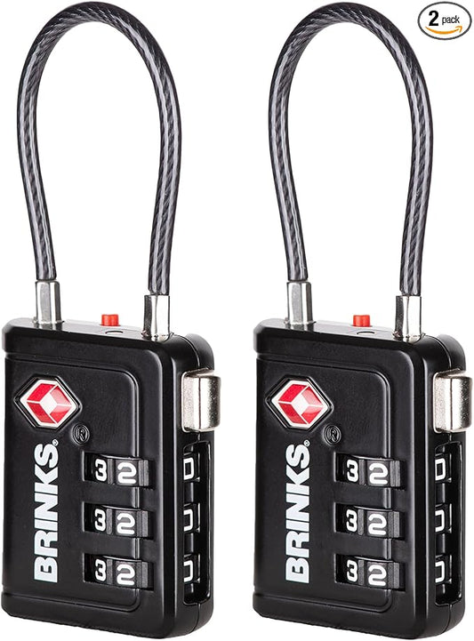 Brinks TSA Accepted Indicator Luggage Lock, Black - Ressetable Combination, New More Secure TSA008 Key, 2 Pack