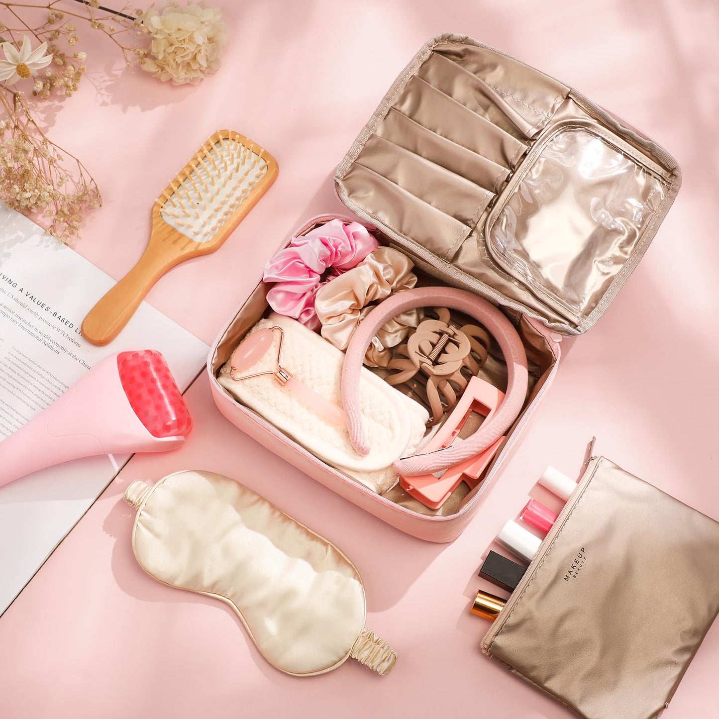 Sawysine 11 Pcs Pink Gift Box for Women Christmas Pink Birthday Basket Gifts Travel for Xmas Valentines Aesthetic Bags Makeup and Skin Care Spa Kit Mom Teacher Girlfriend