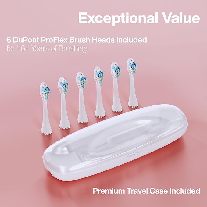 Aquasonic Vibe Series PRO – Ultra-Whitening Electric Toothbrush – 5 Modes & Smart Timers – Premium Travel Case & 6 Proflex Brush Heads – ADA Accepted Toothbrush (Rose Gold)