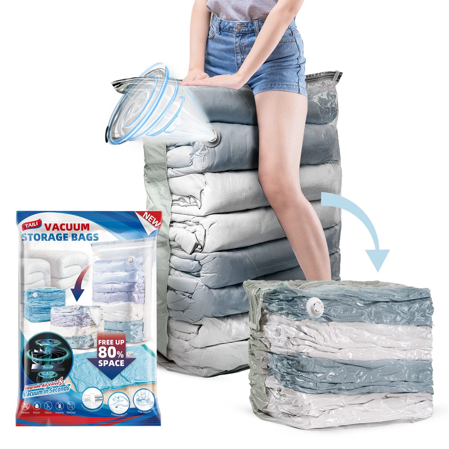 TAILI 6 Pack Vacuum Storage Bags, Jumbo Cube (31x40x15 Inch), Extra Large Vacuum Seal Bags for Clothing, Comforters, Blankets, Bedding, Closet Organization Space Saving, Cream