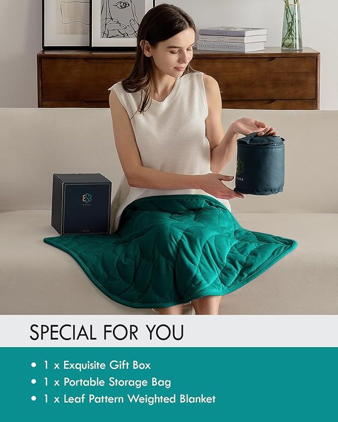 Kaisa Weighted Lap Blanket 5 lbs 23" x 29", Cozy Luxury Crystal Velvet Small Weighted Blanket for Adults, Portable Travel Weighted Blanket for Relaxation, All-Season Blanket, Machine Washable, Green