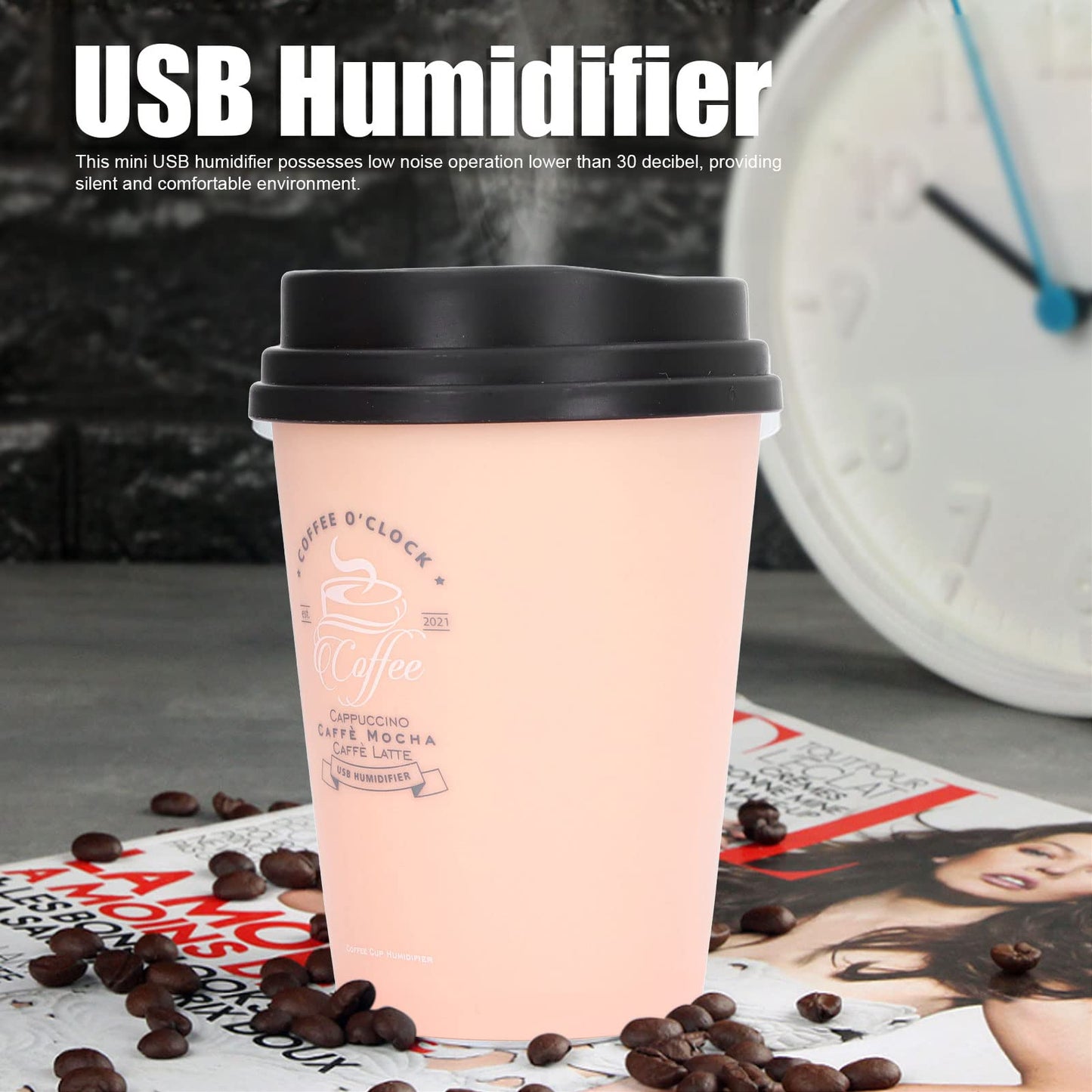 USB Humidifier, 300ml Car Humidifier Mini Desktop Humidifier Coffee Cup Shape Humidifier for Home Outting()