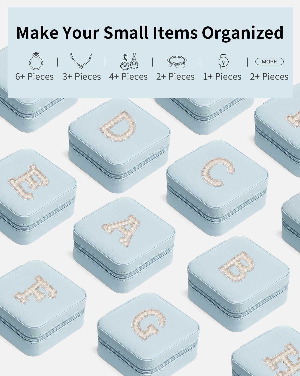 Vlando Jewelry Box for Girls Women, Initial Organizer Case, Travel Must Haves, Necklace Earrings Ring Box, Gifts for Sister Daughters - Letter S, Blue