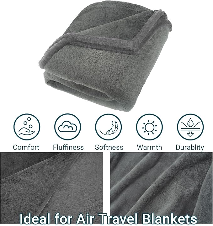 Travel Blanket & Pillow Set, 300 GSM Soft Fleece, 60x43 Inches, 3-in-1 Airplane Blanket, Travel Pillow and Blanket Set, Travel Blanket Airplane Compact with Bag, Travel Essentials, Grey