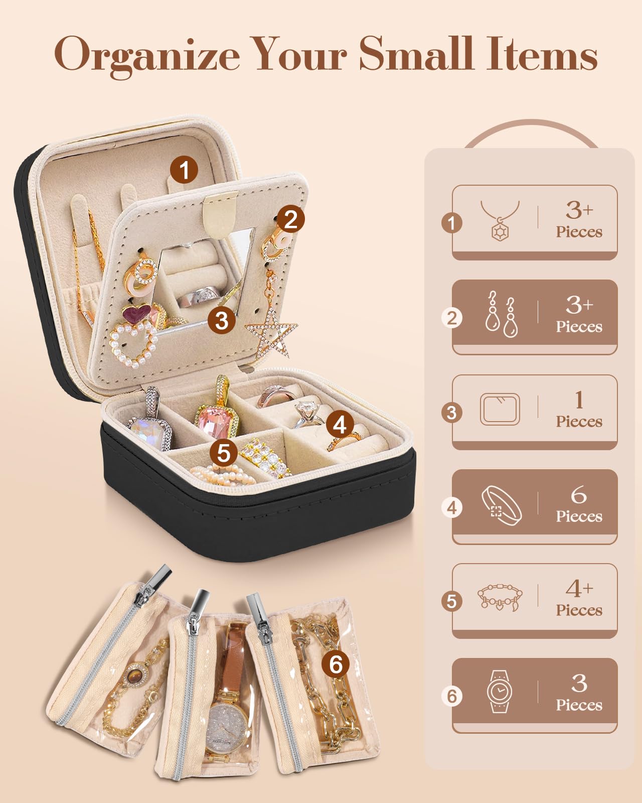 Bistup Travel Jewelry Case - Small Jewelry Organizers and Storage Box for Women Girls Teens Cute Traveling Jewelry Holder with Mirror Little Tiny Compact Modern Unique Aesthetic Pretty, Mushroom