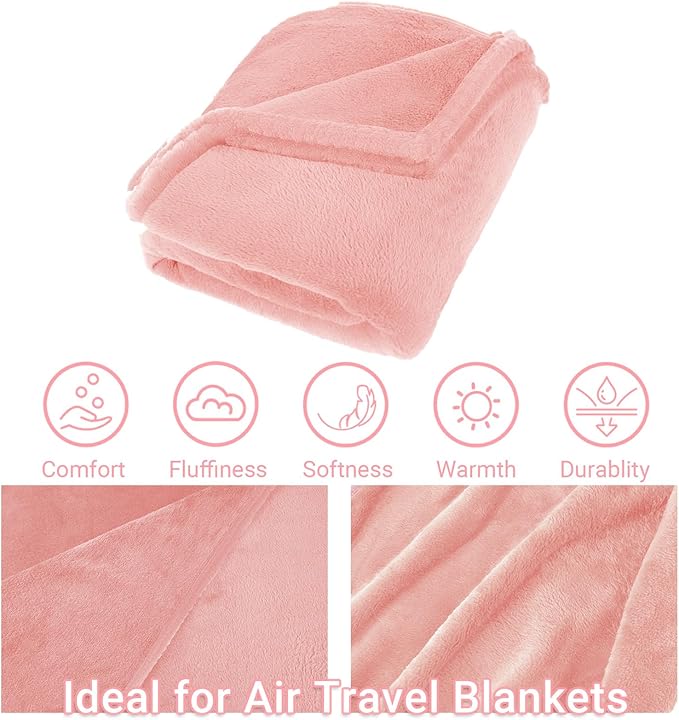 Travel Blanket & Pillow Set, 300 GSM Soft Fleece, 60x43 Inches, 3-in-1 Airplane Blanket, Travel Pillow and Blanket Set, Travel Blanket Airplane Compact with Bag, Travel Essentials, Pink