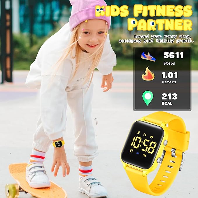 Kids Digital Watches for Boys Girls, Sports Watch with Fitness Tracker, Pedometer, Alarm Clocks, Stopwatch, No App Needed Waterproof Kids Watch, Gift for Teens Student Girls Boys Ages 5-14