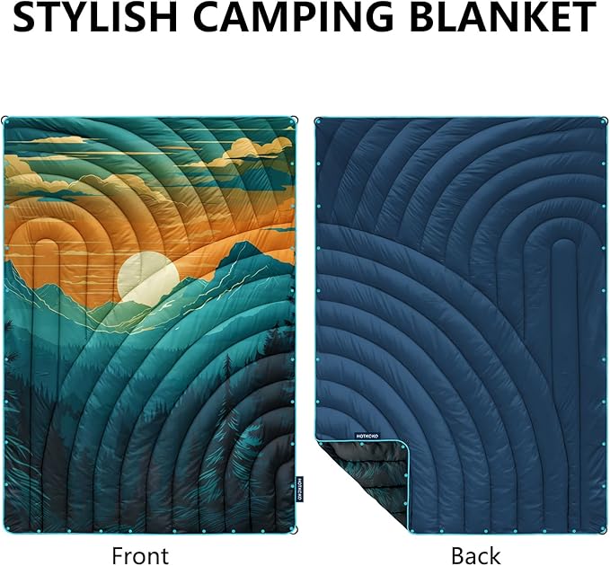 Camping Blanket,Puffy Printed Camp Blankets Lightweight Packable for Outdoor Camping,Traveling, Stadium, Hiking, Picnics