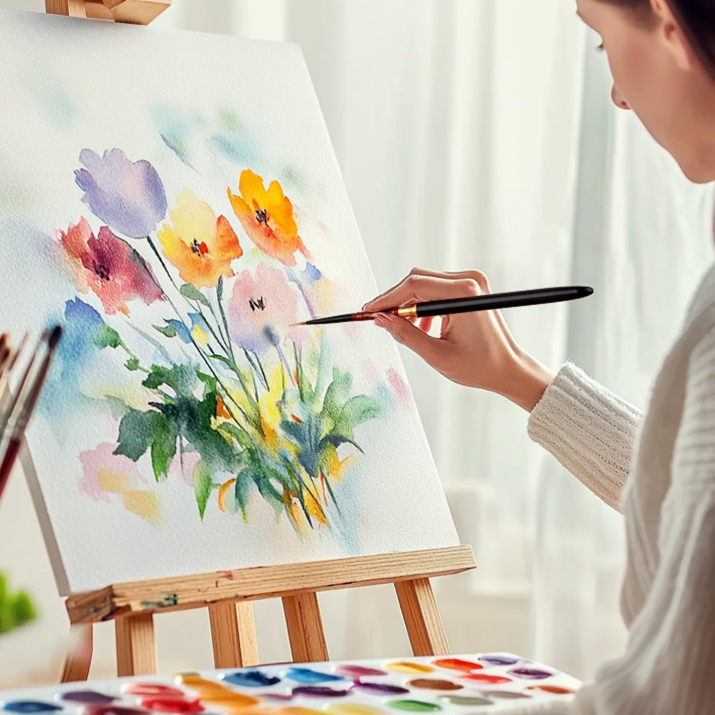 Fuumuui 4pcs Elegant Kolinsky Sable Watercolor Brushes - Travel Kit with Leather Pouch Perfect for Gouache Ink Painting