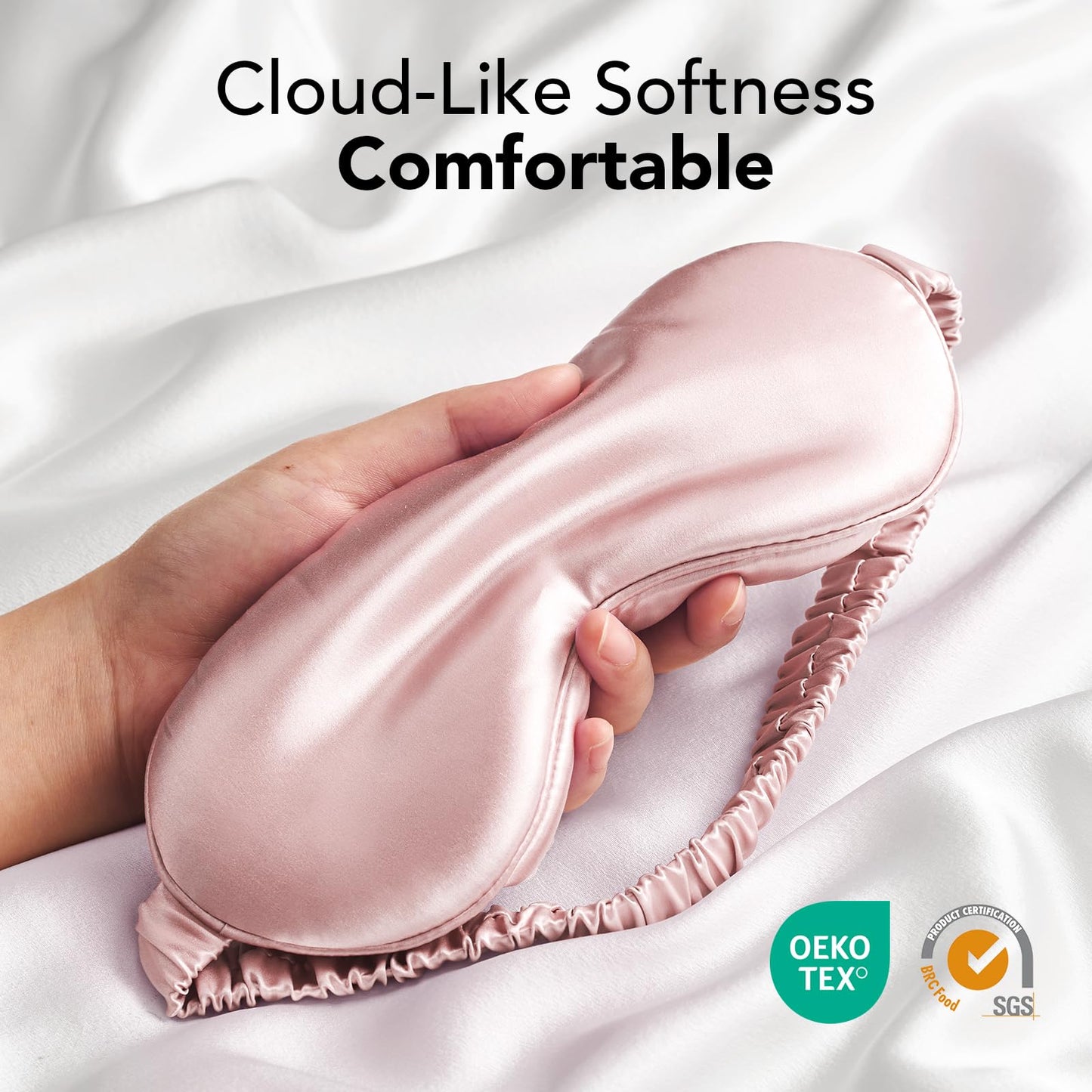 LitBear 100% Pure Silk Sleep Mask, 22 Momme 6A Mulberry Silk Fabric and Filling, Total Light Blocking Eye Mask Sleeping for Women, Men, Side Sleepers, Includes Travel Pouch and Scrunchie