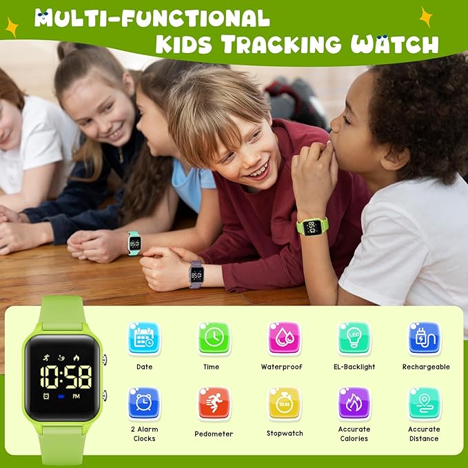 Kids Digital Watches for Boys Girls, Sports Watch with Fitness Tracker, Pedometer, Alarm Clocks, Stopwatch, No App Needed Waterproof Kids Watch, Gift for Teens Student Girls Boys Ages 5-14