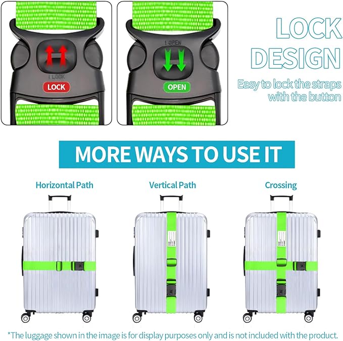 BILIONE Luggage Straps TSA Approved Add a Bag Premium Accessory for Travel Bag Closure (Sky Blue, 2)