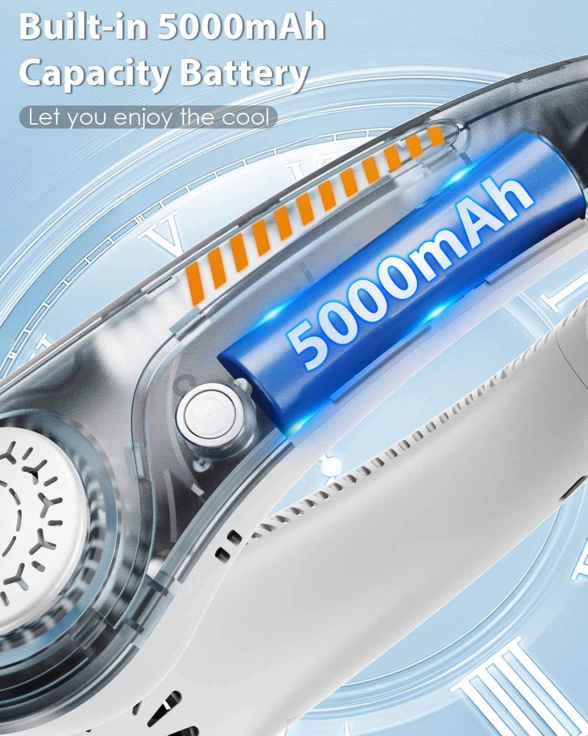 AUIIAH Portable Neck Fan Rechargeable Wearable Personal Fan Blow Cold Air, 5 Speeds, USB-C Battery, Neck Cooler with Neckbrace, Gift for Men Women, Sports, Gardening, Home, Outdoors, Travel, Camping