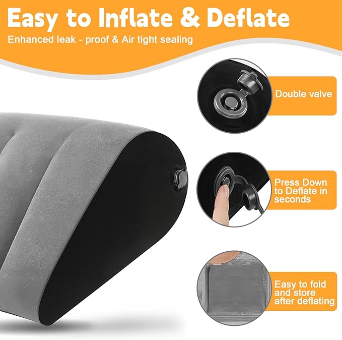 Inflatable Wedge Pillow Camping Cushions – Portable Folding Body Positioners Lightweight Wedge Pillow,Cushion for Yoga,Sleeping,Travel,Reading Lumbar Cushion for Back Pain and Pressure Relief