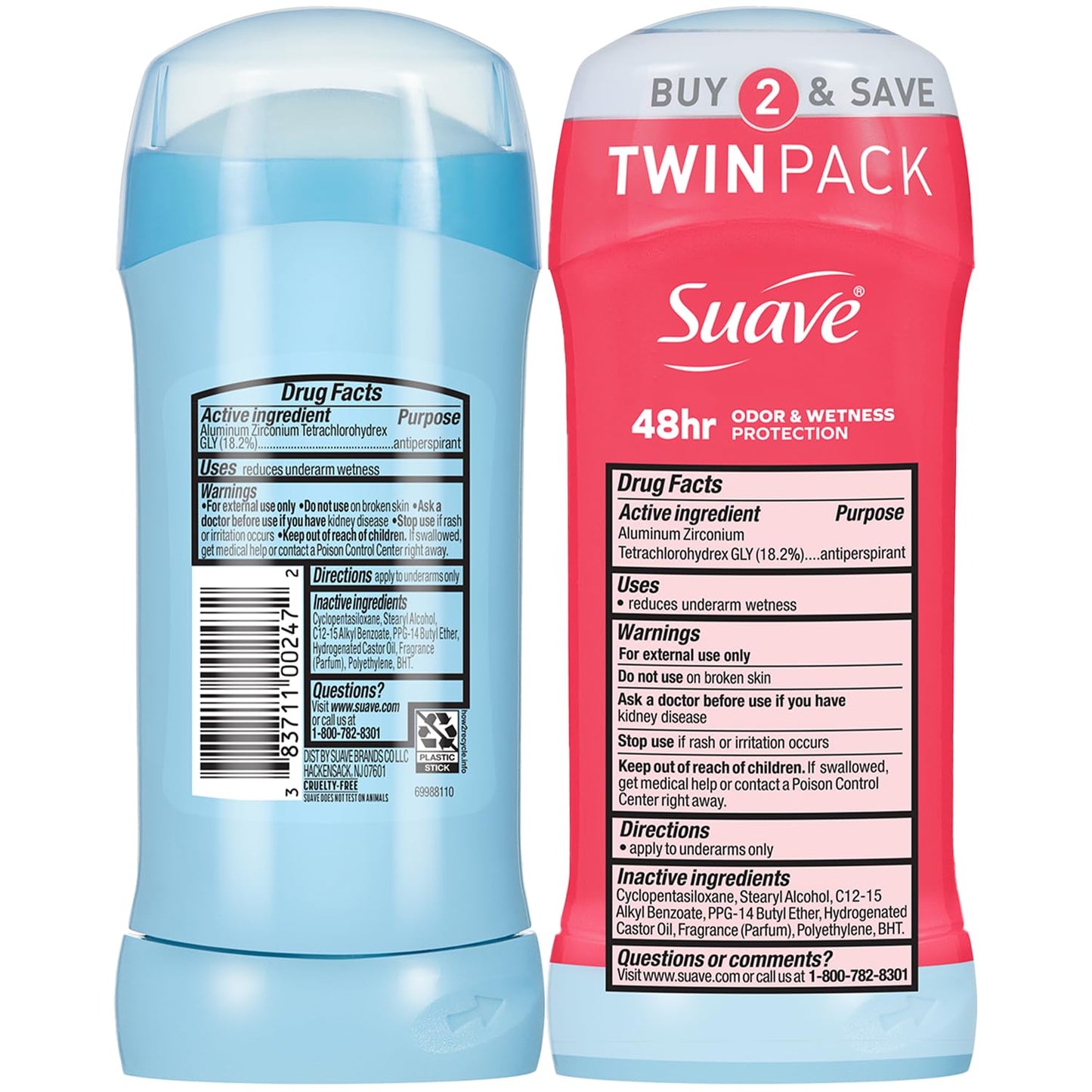 Suave Antiperspirant Deodorant for Women, Wild Cherry Blossom + Sweet Pea & Violet Variety 4-Pack – Anti-Staining Invisible Solid Sticks, Talc-Free, 2.6 Oz Ea