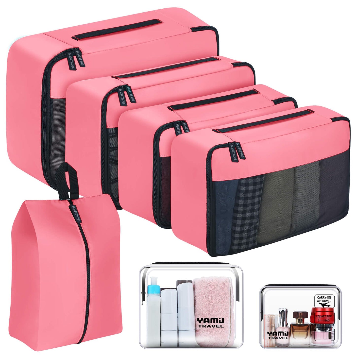 YAMIU Packing Cubes for Suitcases, 7 Pcs luggage organizer bags with Shoe Bag, 2 Waterproof Travel Toiletry Bags, Travel Cubes for Travel Essentials Travel Accessories