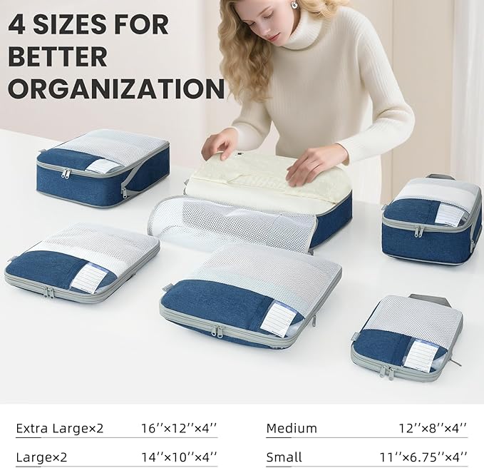 8 Set/6 Set/4 Set Compression Packing Cubes for Travel, Lightweight Vacation Travel Essentials, Travel Accessories for Suitcase Organizer Bags Set, Durable Luggage Organizer