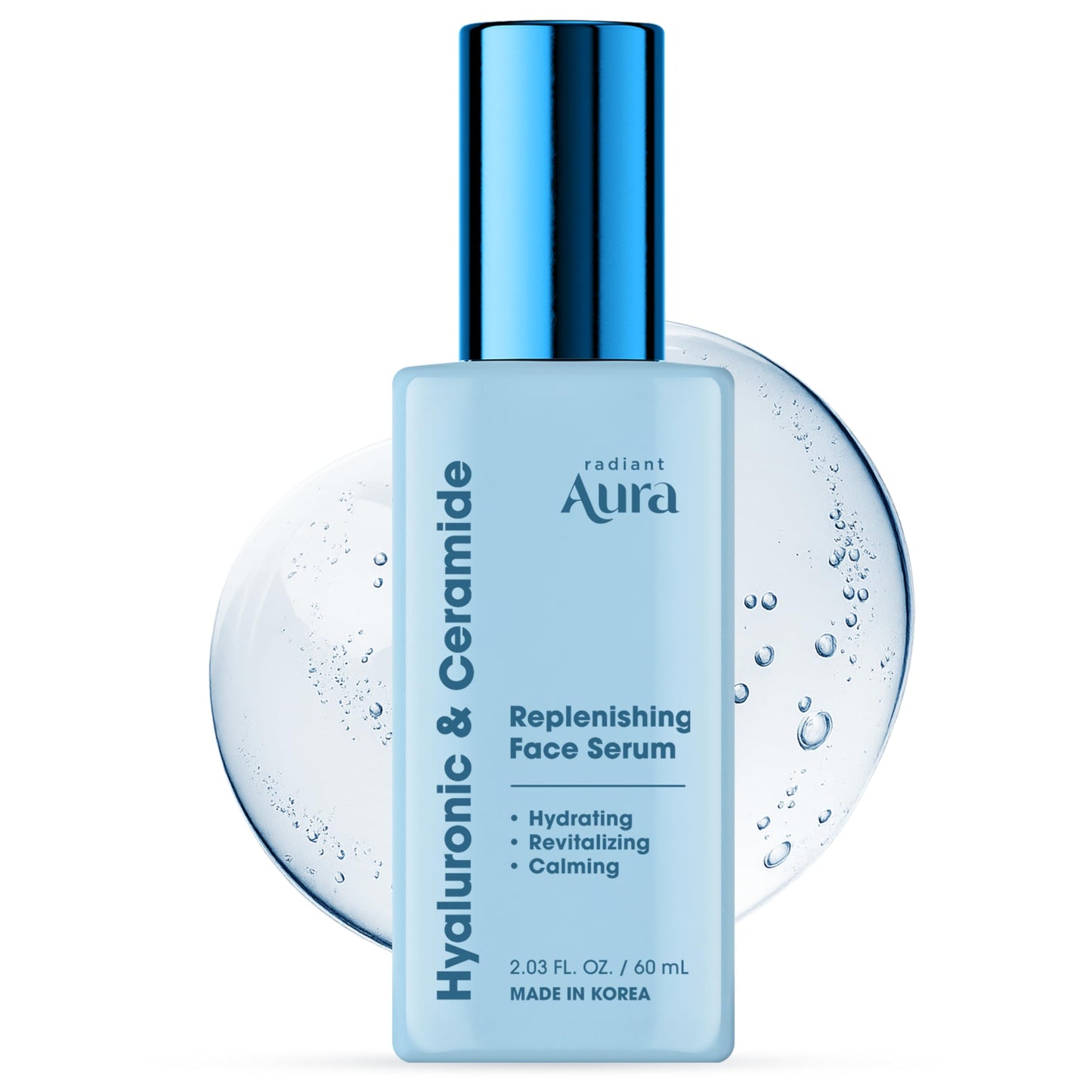 Radiant Aura Facial Serum with Hyaluronic Acid & Ceramide - Dermatologist Tested Korean Serum for Glowing Skin - Hydrating, Calming & Skin Barrier Repair - Suitable for Sensitive Skin - 2 Fl. Oz