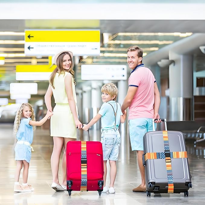 Bohemia Luggage Straps for Suitcases, Adjustable Luggage Travel Belts to Keep Luggage Security While Travel, Strong Polyester Fabric, Easy-to-Recognize Stylish Design Travel Accessories, 2 Pack