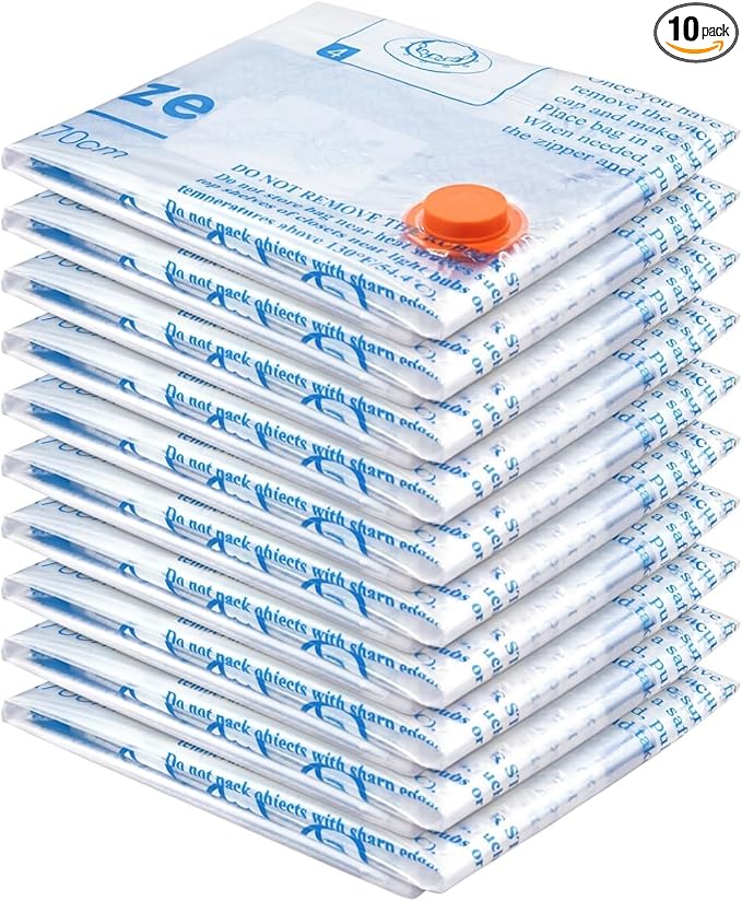 Vacuum Storage Bags 10 Jumbo, Plastic Packaging Bags,Space Saver Bags for Clothes, Pillows, Comforters, Blankets, Bedding