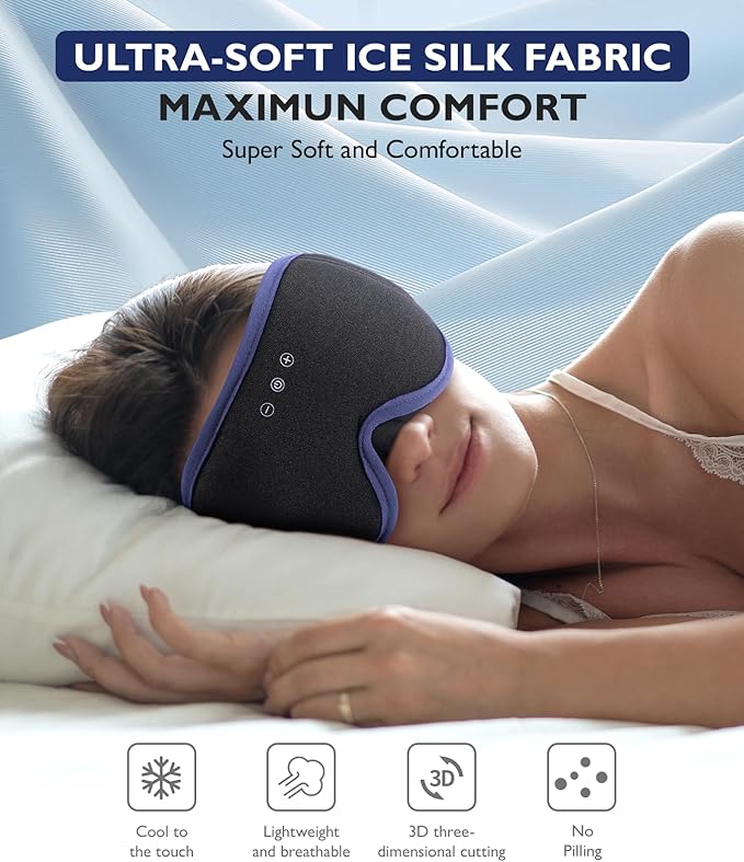 LC-dolida Sleep Mask with Headphones Bluetooth 5.4, 3D Sleeping Headphones for Side Sleepers Bluetooth Sleep Mask Blackout Bluetooth Eye Mask for Sleeping Travel Meditation Men Women