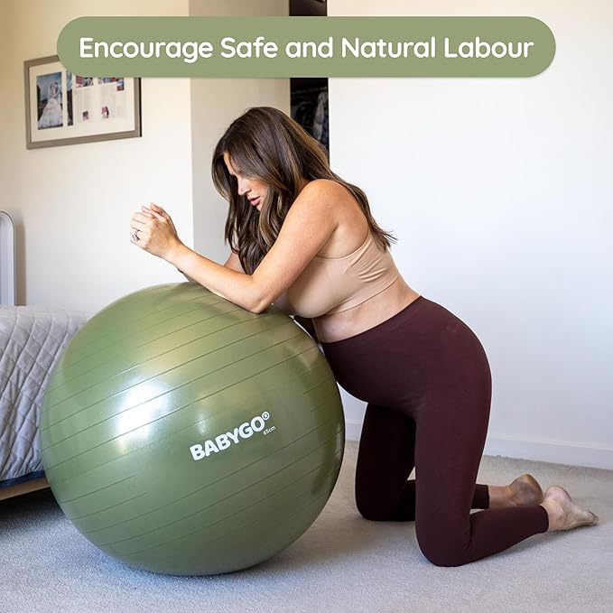 BABYGO Birthing Ball - Pregnancy Yoga Labor & Exercise Ball & Book Set Trimester Targeting, Maternity Physio, Birth & Recovery Plan Included Anti Burst Eco Friendly