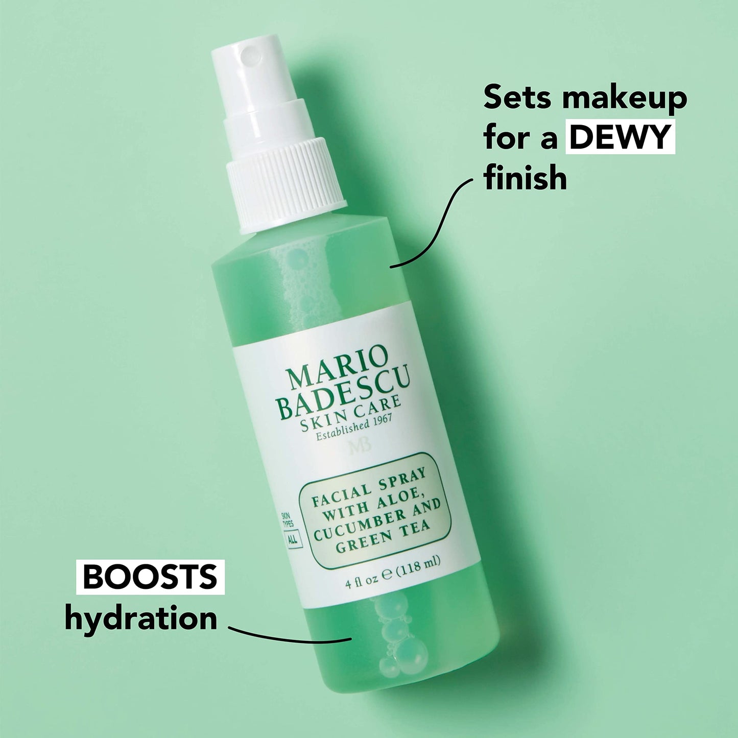 Mario Badescu Facial Spray with Aloe, Cucumber and Green Tea for All Skin Types | Face Mist that Hydrates & Invigorates | 4 FL OZ